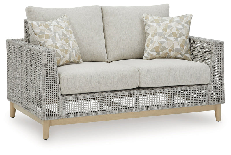 Seton Creek Outdoor Sofa and Loveseat with Coffee Table in Gray from Ashley - Lara Furniture