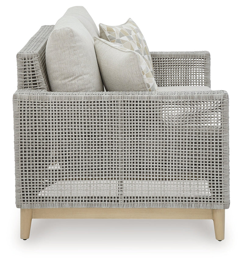 Seton Creek Outdoor Sofa and Loveseat with Coffee Table in Gray from Ashley - Lara Furniture