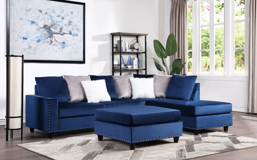 Cyndia Blue Velvet Reversible Sectional - Lara FurnitureSectional