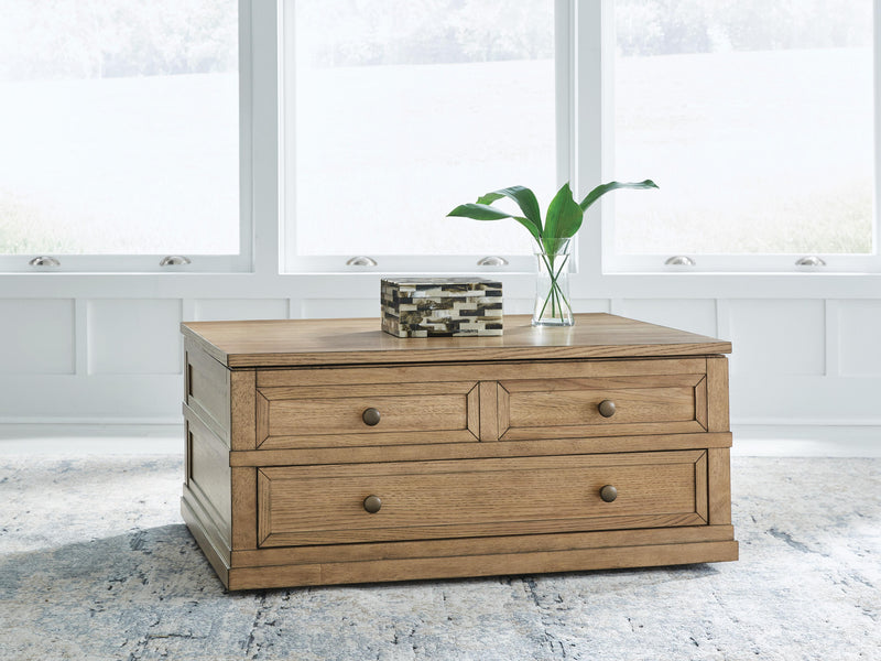 Sharlance Light Brown Lift-Top Coffee Table - T655-9