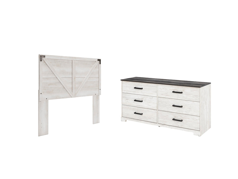 Shawburn Queen Crossbuck Panel Headboard and Dresser in Whitewash - PKG009316