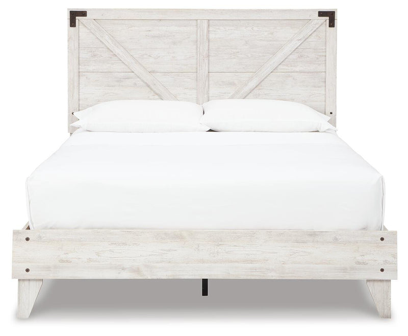 Shawburn Queen Panel Platform Bed with 2 Nightstands in White/Dark Charcoal Gray - PKG016203