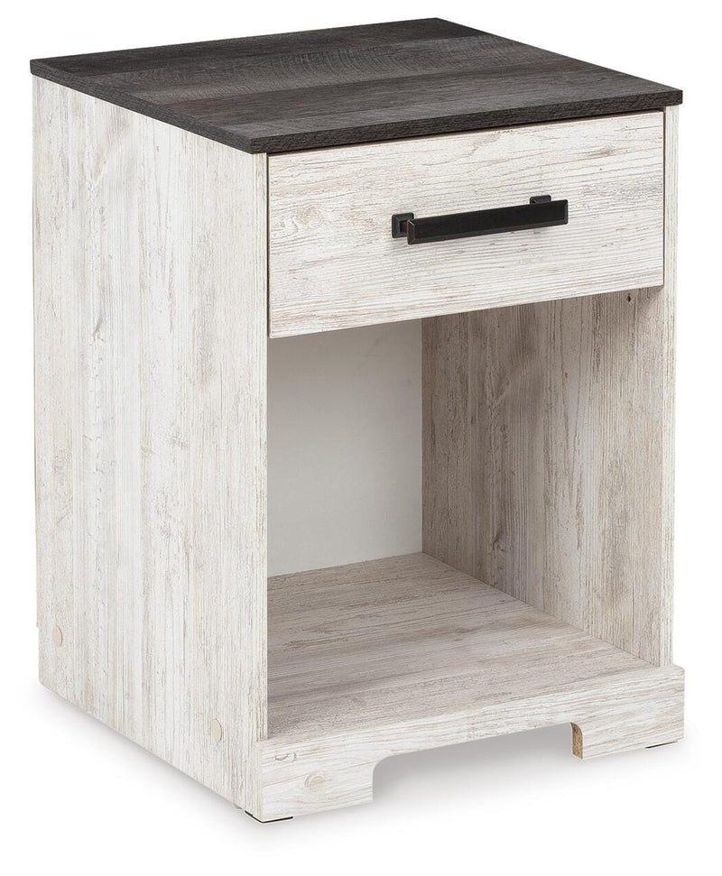 Shawburn Queen Panel Platform Bed with 2 Nightstands in White/Dark Charcoal Gray - PKG016203