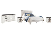 Shawburn Queen Platform Bed with Dresser and 2 Nightstands in White/Dark Charcoal Gray - PKG009333