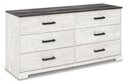 Shawburn Queen Platform Bed with Dresser and 2 Nightstands in White/Dark Charcoal Gray - PKG009333