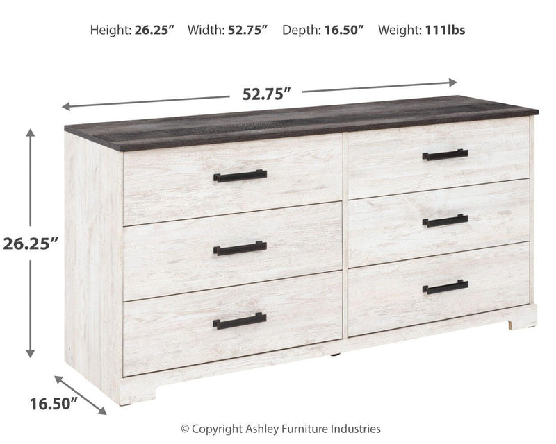 Shawburn Queen Platform Bed with Dresser and 2 Nightstands in Whitewash - PKG009325