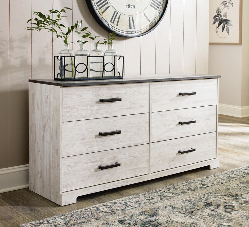 Shawburn Queen Platform Bed with Dresser and 2 Nightstands in Whitewash - PKG009325