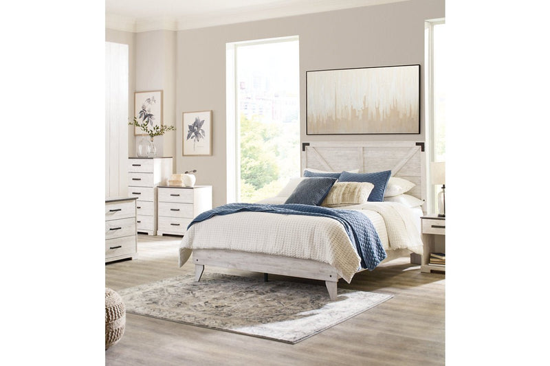 Shawburn White/Dark Charcoal Gray Queen Crossbuck Panel Platform Bed - Lara FurnitureQueen Bed