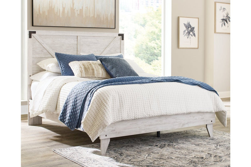 Shawburn White/Dark Charcoal Gray Queen Crossbuck Panel Platform Bed - Lara FurnitureQueen Bed