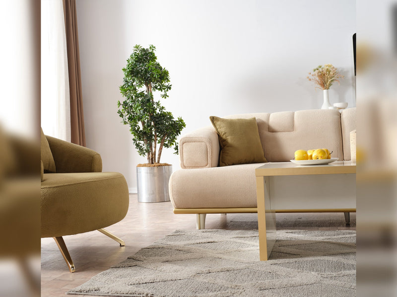 Sidney 3-pieces (Sofa & Loveseat & Chair) Livingroom in Beige - Green - 200-ELIF-SID-A206-321