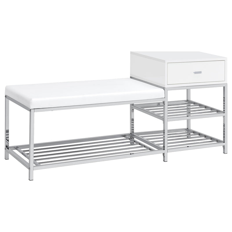 Siega 1-Drawer Shoe Storage Entryway Bench White High Gloss and Chrome - 910223
