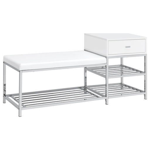 Siega 1-Drawer Shoe Storage Entryway Bench White High Gloss and Chrome - 910223