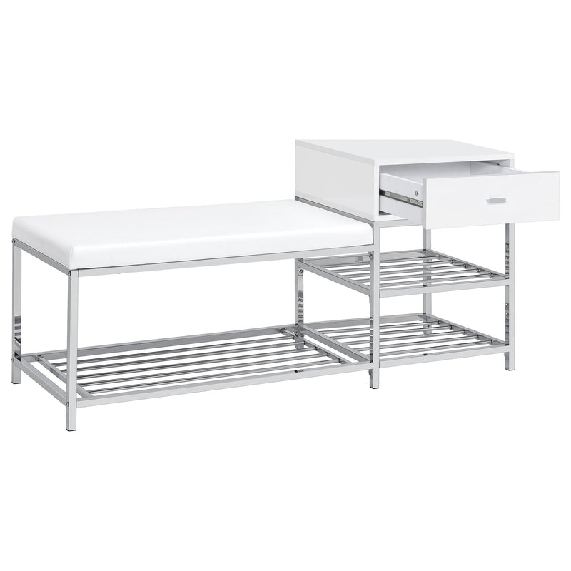 Siega 1-Drawer Shoe Storage Entryway Bench White High Gloss and Chrome - 910223