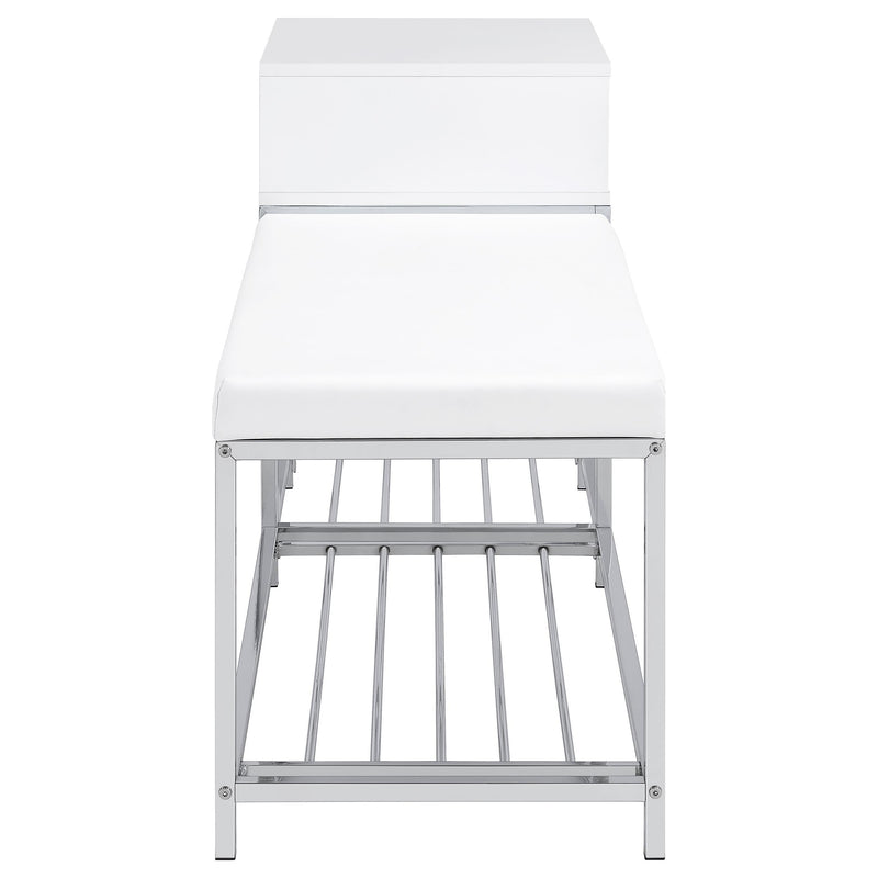 Siega 1-Drawer Shoe Storage Entryway Bench White High Gloss and Chrome - 910223