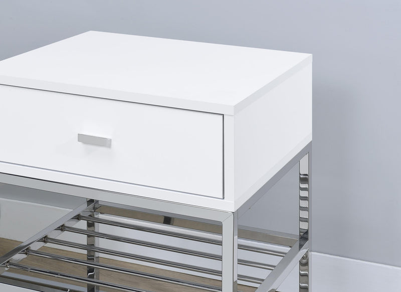Siega 1-Drawer Shoe Storage Entryway Bench White High Gloss and Chrome - 910223