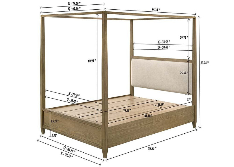 Sienna Rustic Natural Queen Canopy Platform Bed - Lara FurnitureQueen Bed