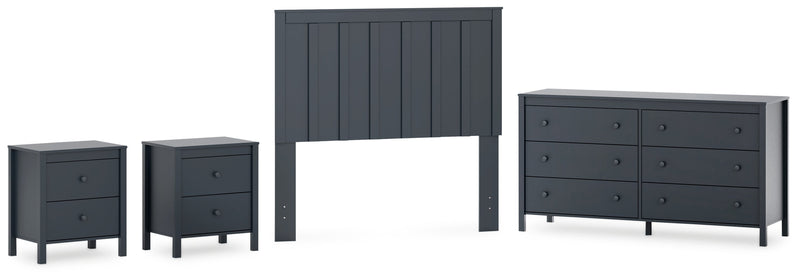 Simmenfort Full Panel Headboard with Dresser and 2 Nightstands in Navy Blue - PKG020610