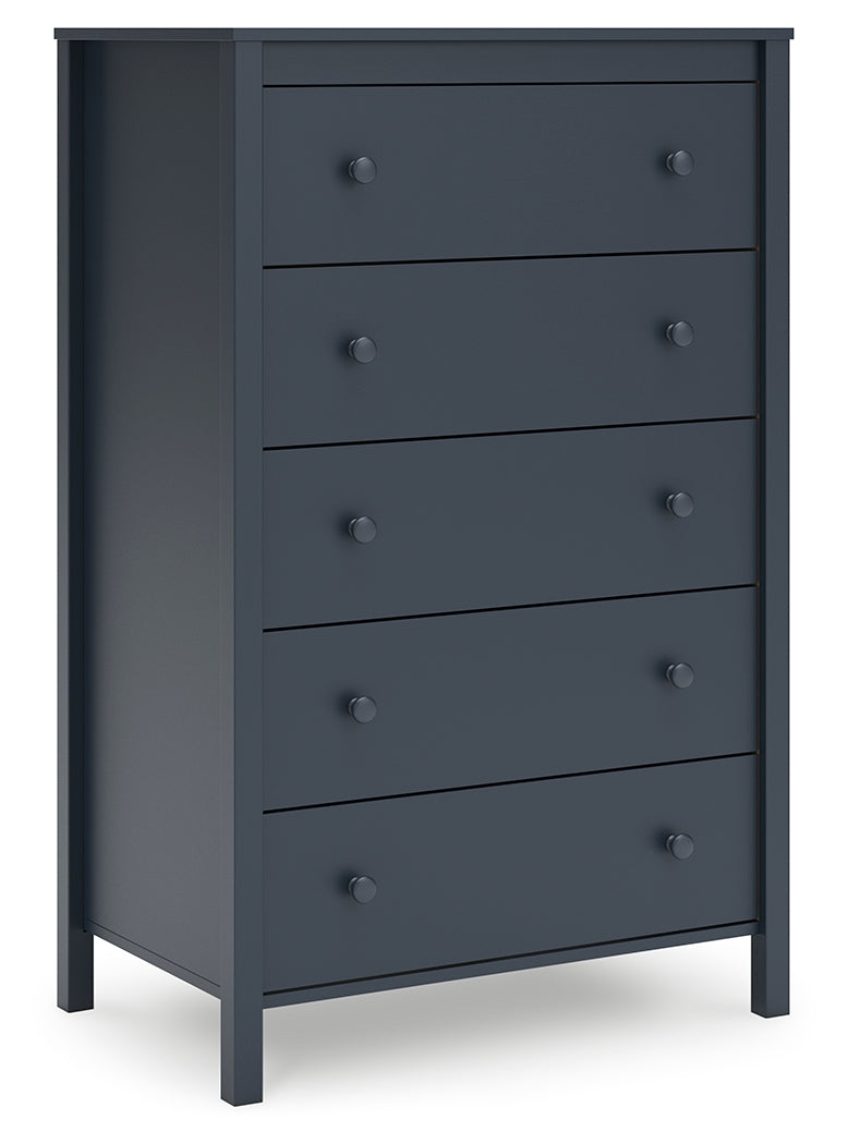 Simmenfort Twin Platform Bed with Dresser, Chest and 2 Nightstands in Navy Blue - PKG020618