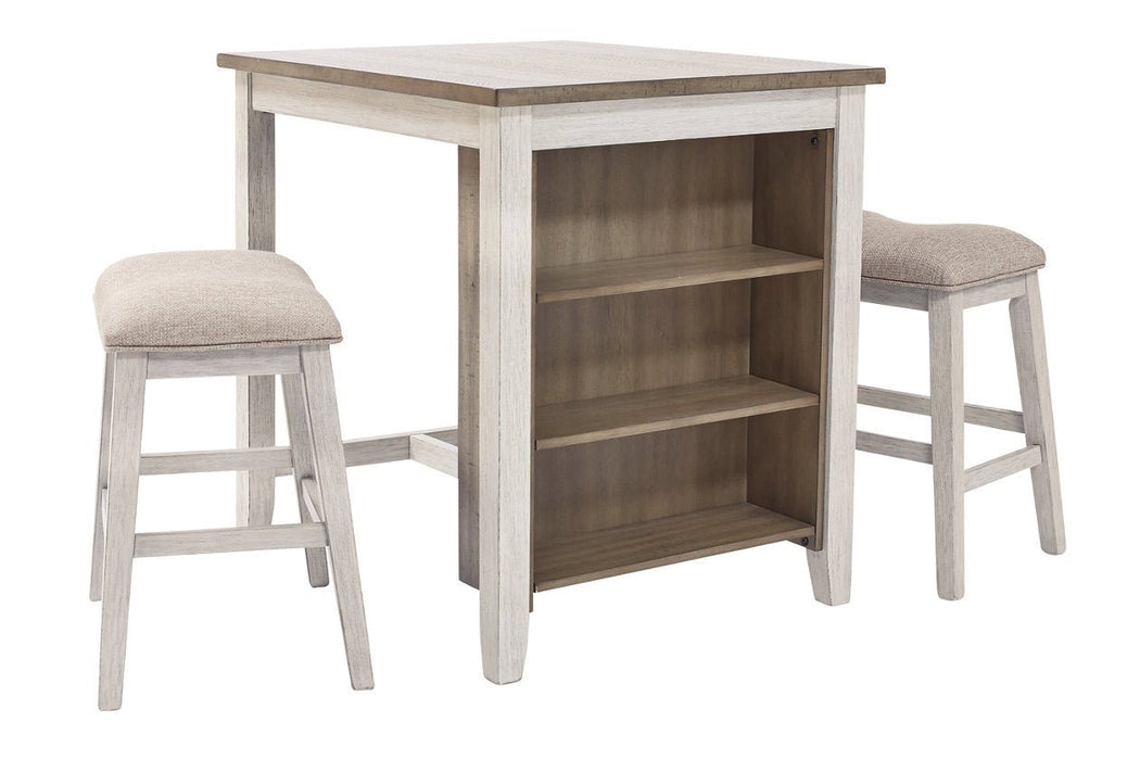 Skempton White/Light Brown Counter Height Dining Table and Bar Stools (Set of 3) - Gate FurnitureCounter Height Table