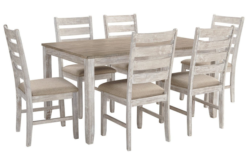 Skempton White/Light Brown Dining Table and Chairs (Set of 7) - Lara FurnitureDining Room Set