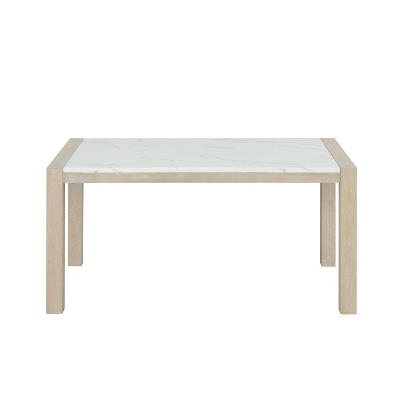 Skyla - White & Oak Rectangular Shape Dining Table with Faux Marble Top - D214-Table