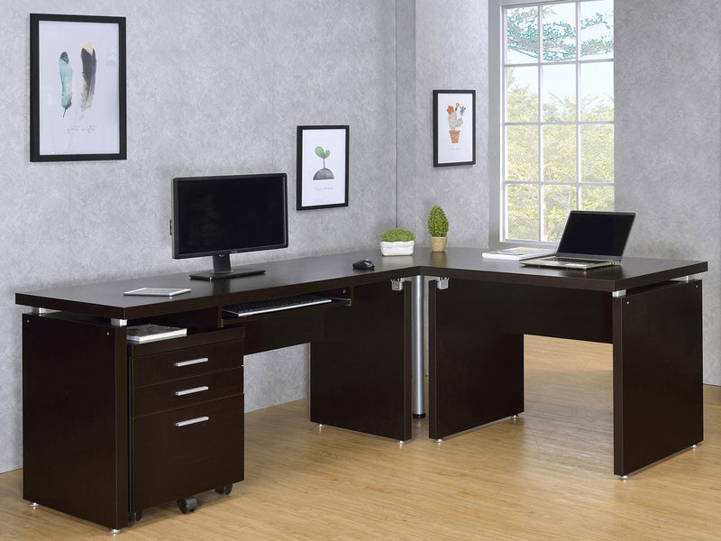 Skylar L-Shape Desk with Mobile File Cabinet Cappuccino - 800891-S4