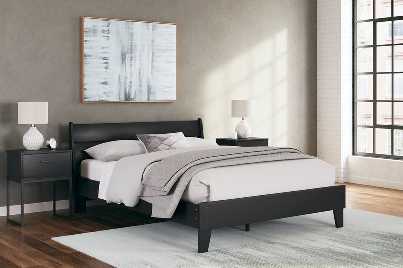 Socalle Black Queen Panel Platform Bed - Lara FurnitureQueen Bed