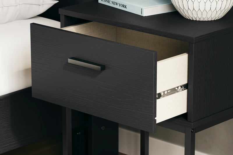 Socalle Twin Panel Platform Bed with Nightstand in Black - PKG018969