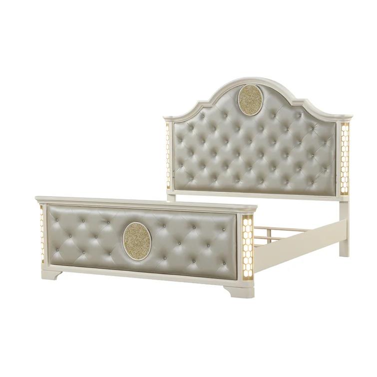 Sofia - Beige Upholstered Queen Bed with LED Light - B243-Q-Bed
