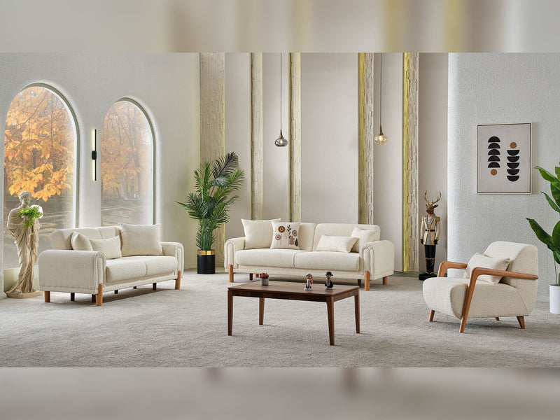 Soho 3-pieces (Sofa & Loveseat & Chair) Livingroom Set Cream in Cream - 101-SOH-IST03-321