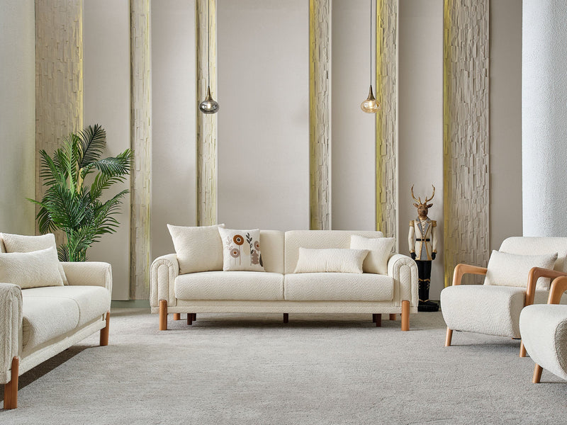 Soho 3-pieces (Sofa & Loveseat & Chair) Livingroom Set Cream in Cream - 101-SOH-IST03-321