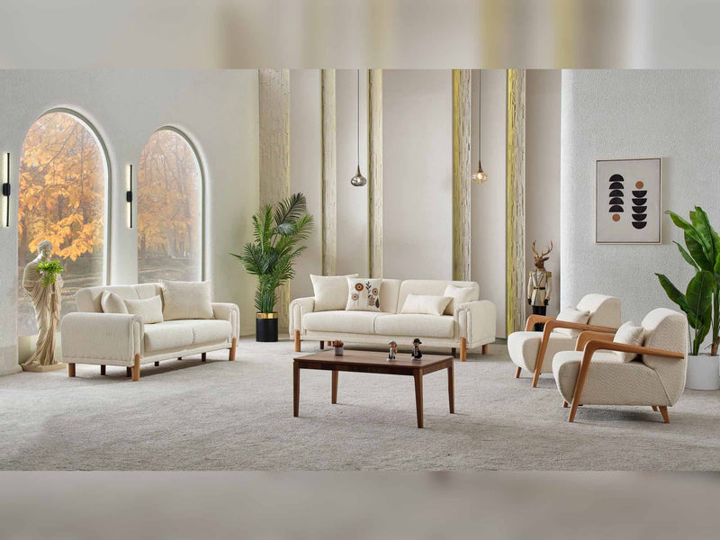 Soho 4-pieces (2 Sofa & 2 Chair) Livingroom Set Cream in Cream - 101-SOH-IST03-3311