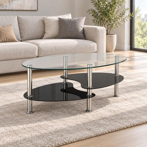 Solara - Black Coffee Table with Glass Top and Chrome Legs - T526-C-Table