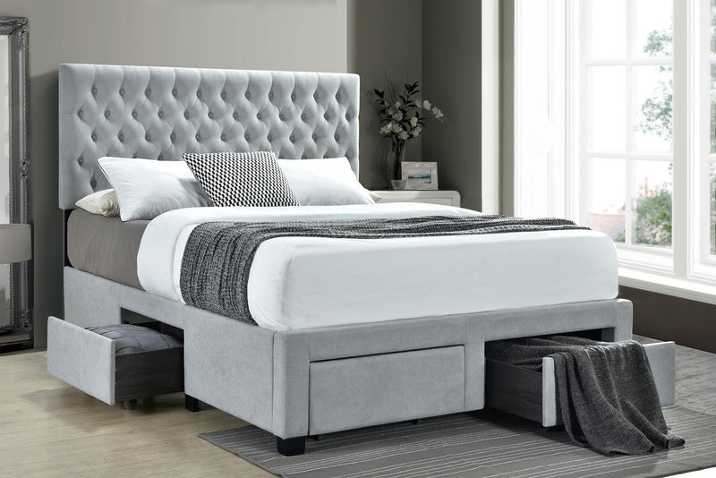 Soledad Upholstered Eastern King Storage Bed Light Grey - 305878KE