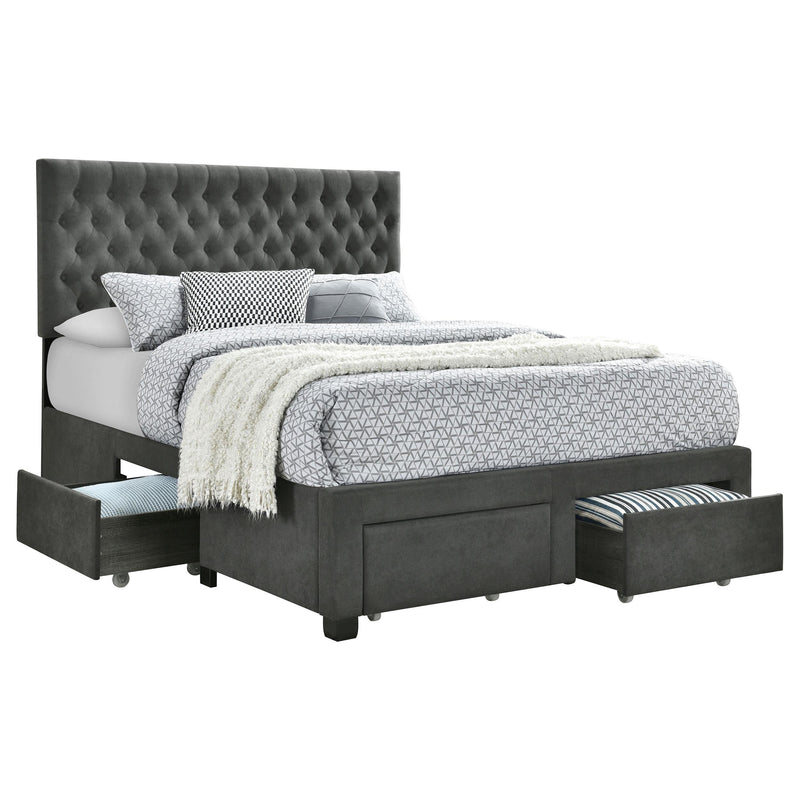 Soledad Upholstered Eastern King Storage Panel Bed Grey - 305877KE