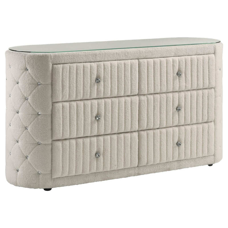 Sonya 5-piece Upholstered Eastern King Bedroom Set Ivory - 360111KE-S5