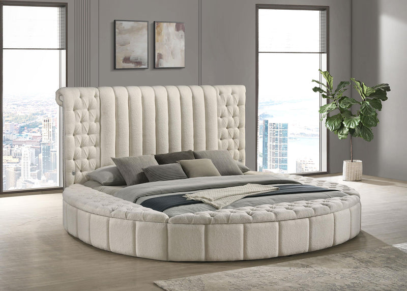 Sonya Upholstered Eastern King Round Storage Bed Ivory - 360111KE