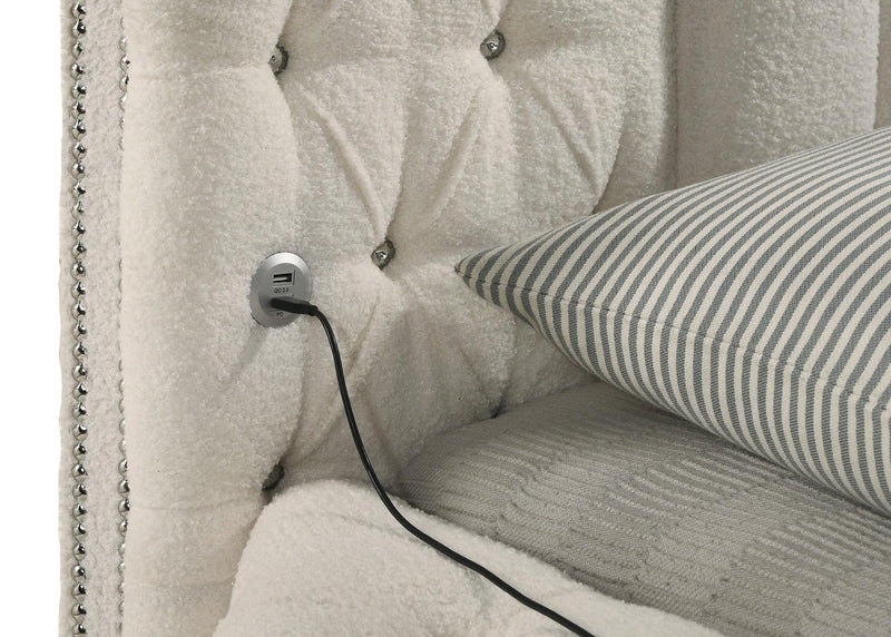 Sonya Upholstered Queen Round Storage Bed Ivory - 360111Q