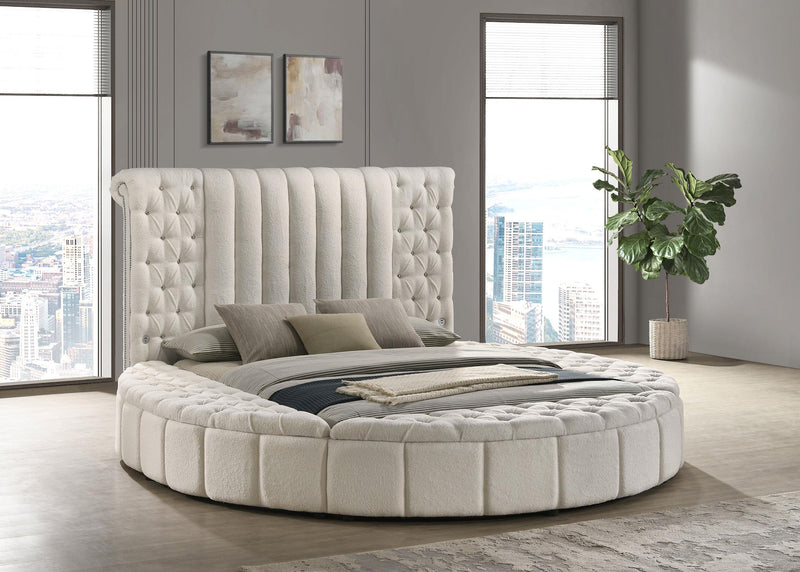 Sonya Upholstered Queen Round Storage Bed Ivory - 360111Q