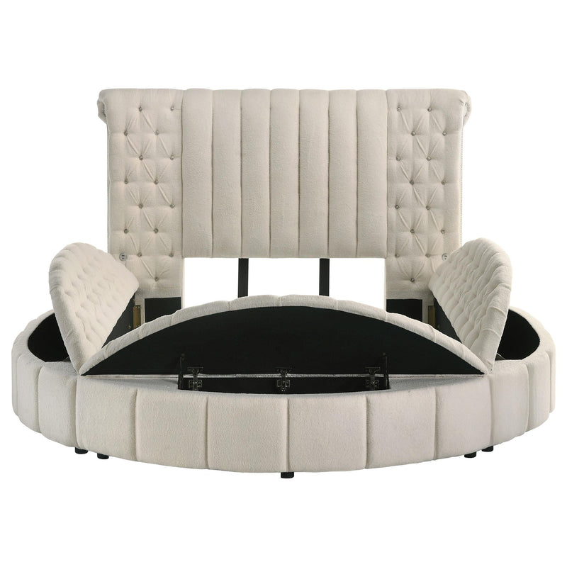 Sonya Upholstered Queen Round Storage Bed Ivory - 360111Q