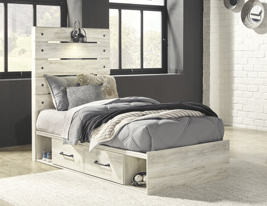 [SPECIAL] Cambeck Whitewash Twin Side Storage Platform Bed - Lara Furniture