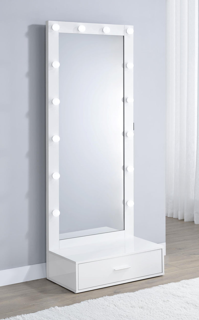 Spector 1-drawer Lighted Full-Length Floor Mirror White High Gloss - 960954