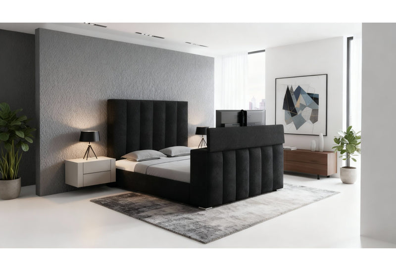 Serenity Onyx King Bed With Speaker, Tv Lift And Fireplace - SERENITY-ONYX-KB W/SPKR TV LIFT FP