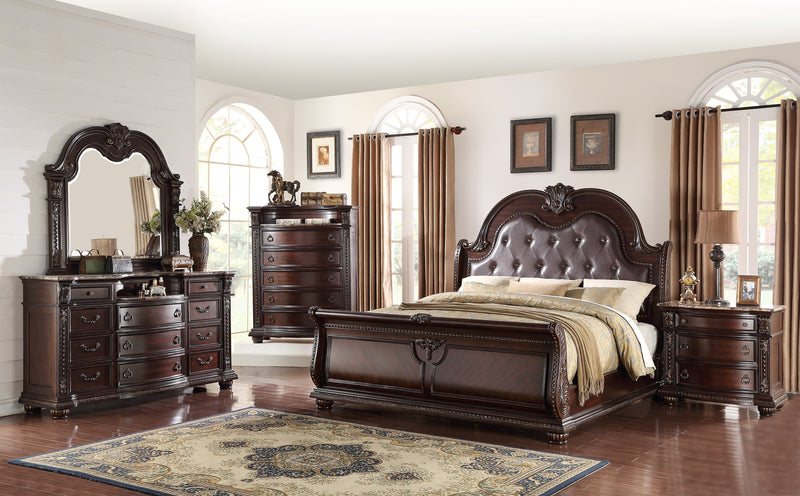 Stanley Cherry Brown King Upholstered Sleigh Bed - Lara FurnitureKing Bed