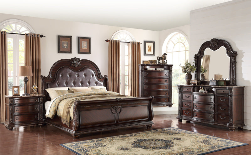 Stanley Cherry Brown Upholstered Sleigh Bedroom Set - Lara FurnitureBedroom Set