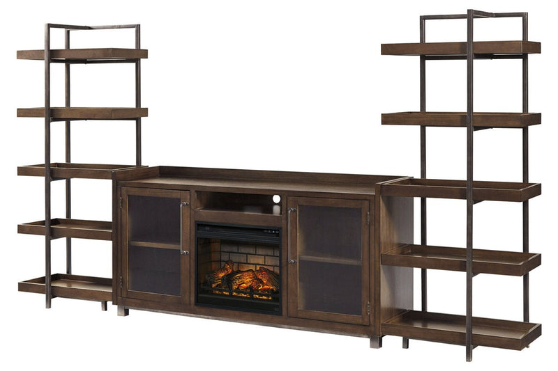 Starmore Brown/Gunmetal 3 - Piece Wall Unit with Electric Fireplace - Lara FurnitureEntertainment Center