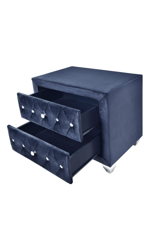 Stella - 2 Drawers Blue Upholstered Velvet Nightstand - B210-N