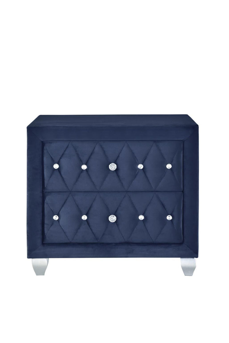 Stella - 2 Drawers Blue Upholstered Velvet Nightstand - B210-N