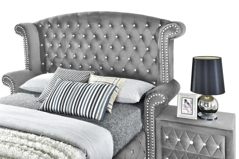 Stella - Gray Upholstered Velvet Queen Bed - B209-Q-Bed