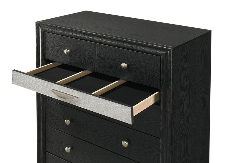 Stellan - 6 Drawers Black Chest with Silver Accent - B367-C